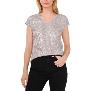 Vince Camuto Women Sequined Top V Neck Dolman Rich Silver Size XXS 14100